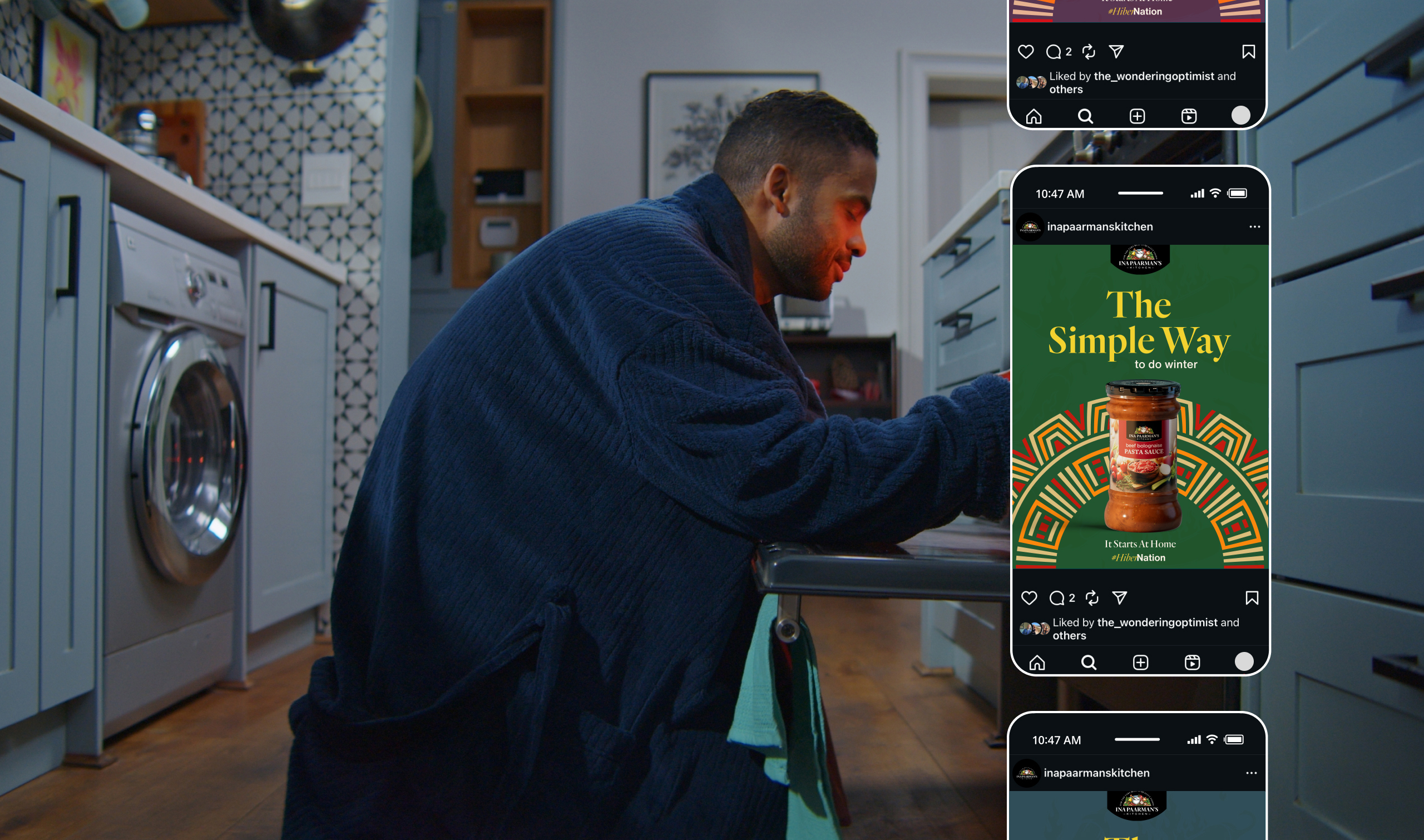 Man warming up by the oven in bliss