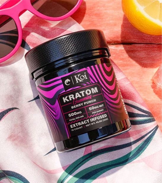 product photography for Koi Berry Punch Kratom gummies 