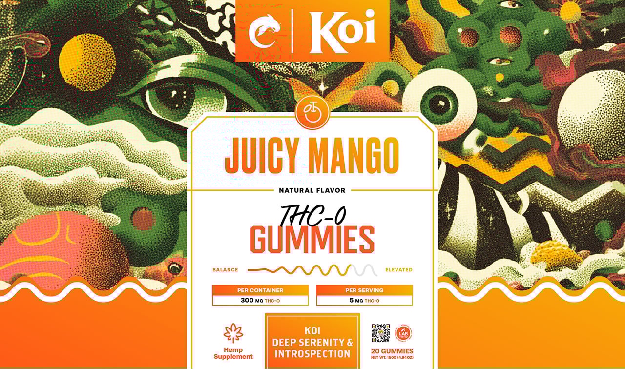 creative packaging design for Juicy Mango THC-O gummies