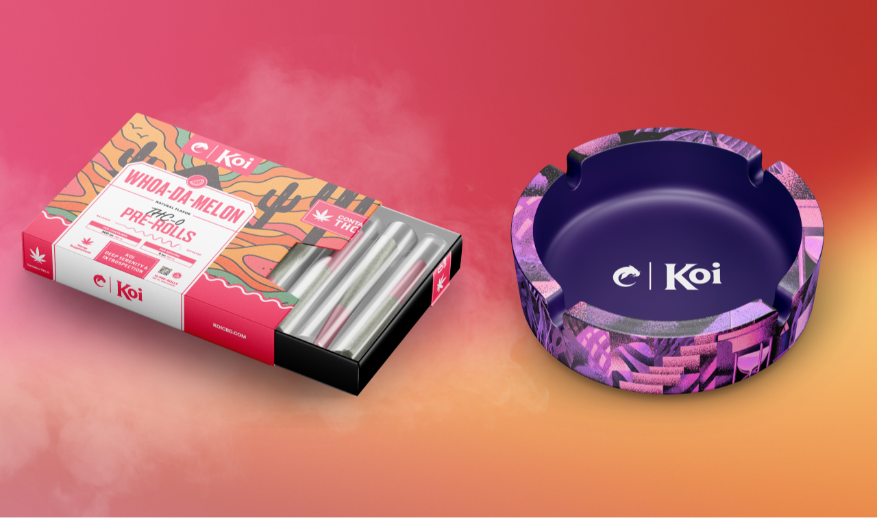packaging design for KOI prerolls and branded ashtray