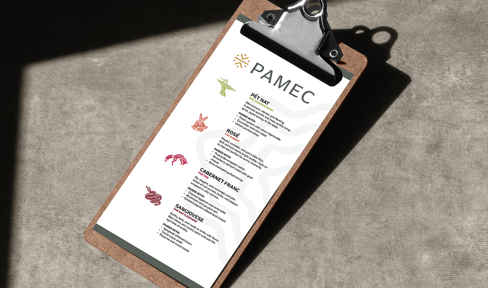 Wine Menu Design for Pamec Vineyards