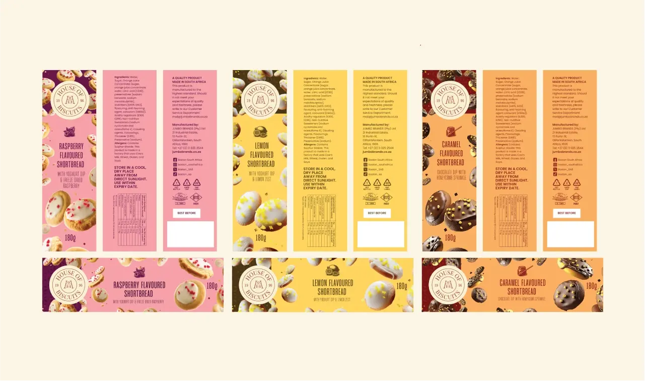 Packaging design for House of Biscuits Snack Brand